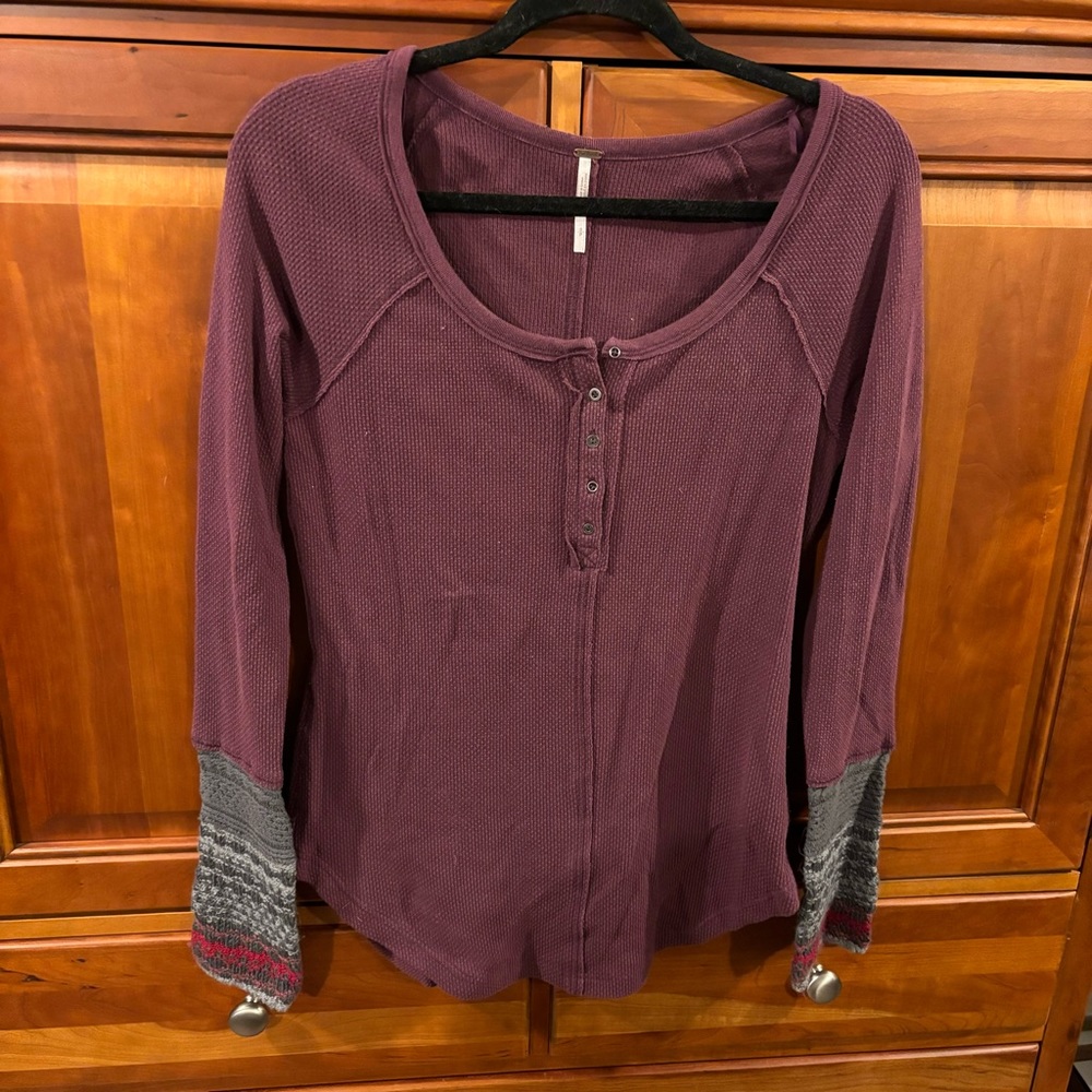 Free People Maroon Henley with Knit Cuffs
